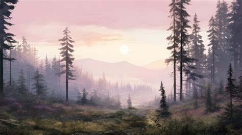 Premium AI Image | Sunset Forest Landscape Painting In 2d Game Art Style