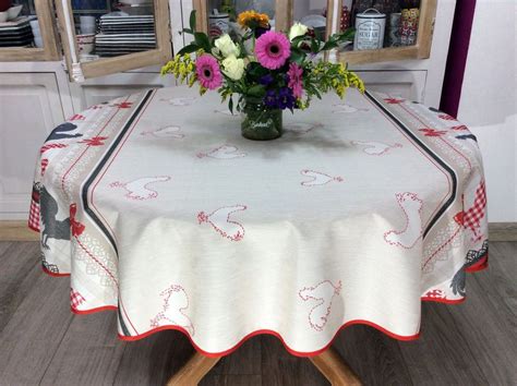 Nappe Coqs Et Poules Vichy Fond Cr Me Ronde Cm Polyester