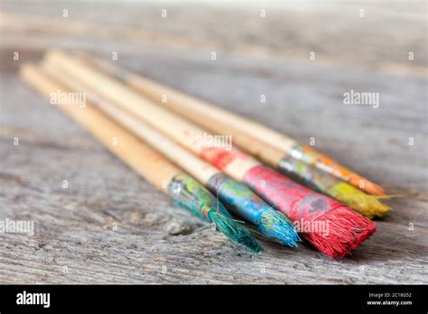 Dirty Paint Brushes Close Up Stock Photo Alamy