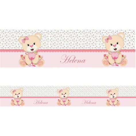 Faixa Adesivo Decorativa Parede Floral Ursa Ursinha Nome Personalizado