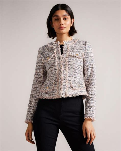 Ted Baker Cropped Boucle Jacket With Fray Detail Lyst