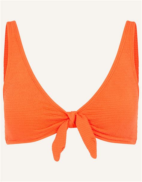 Crinkle Bunny Tie Bikini Top Orange Bikinis And Swimsuits Accessorize Uk