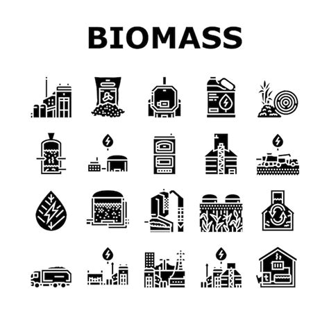 Premium Vector Biomass Energy Plant Power Icons Set Vector