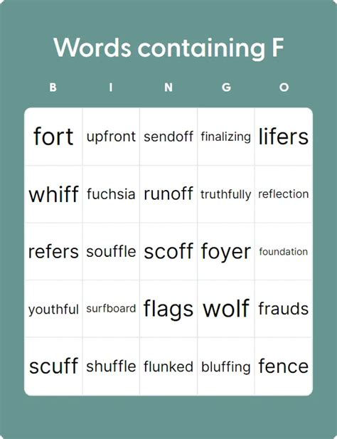 Words Containing F Bingo Card Creator