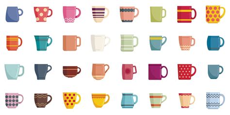 Mug Icons Set Flat Vector Coffee Cup 16818136 Vector Art At Vecteezy