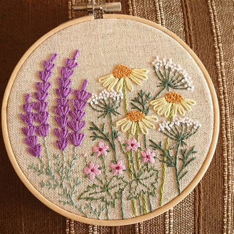 Summer Garden Flowers Embroidery Hoop Art Hand Stitched Framed Floral