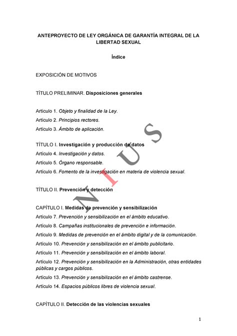 Anteproyecto De Ley Orgánica De Garantía Integral De La Libertad Sexual Derecho Constitucional