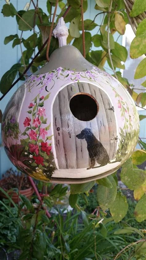 Gourd Birdhouse Cottage Style Painted Lavender With A Etsy Gourds