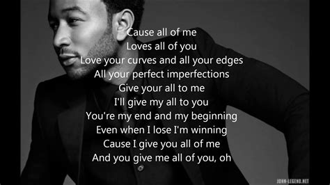 John Legend All Of Me Lyrics Youtube