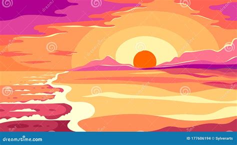 Tranquil Seashore Beach Ocean Or Sea Evening Sunset Summer Holidays