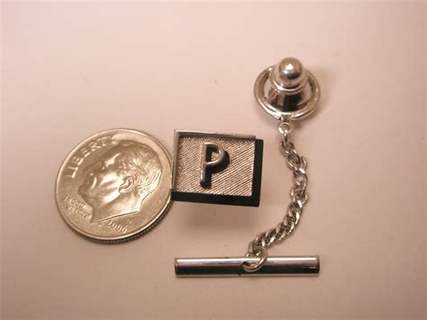 P Monogram Initial Letter Vintage Swank Tie Tack Lape Gem