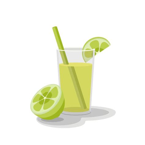 Premium Vector Lime Juice In A Glass With Lime On A White Background