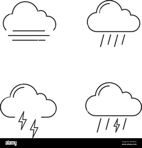 Weather Forecast Linear Icons Set Autumn Fog Rainy Weather Thunder