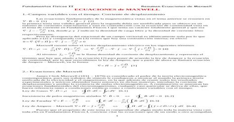 Fundamentos Físicos Ii Resumen Ecuaciones De Maxwell Maxwellpdf