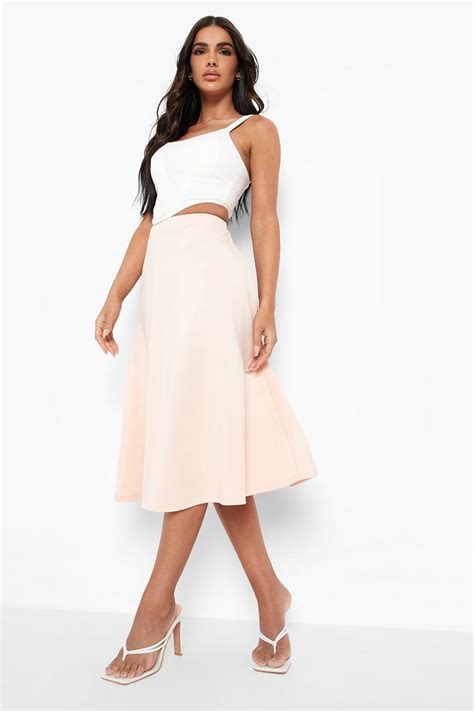 Scuba Midi Skater Skirt Boohoo Usa