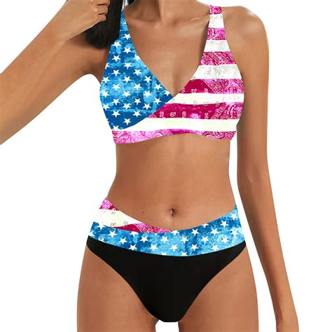 Kpoplk American Flag Bikini Womens American Flag Swimsuit Bikini 4th Of