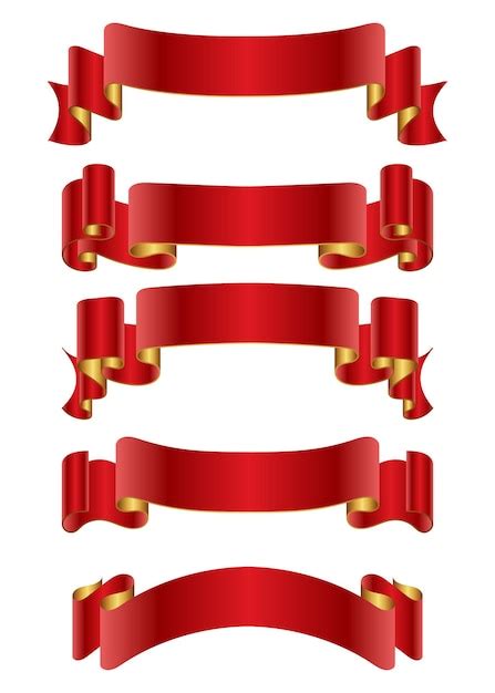 Premium Vector Red Ribbon Banner Set Vector Illustration