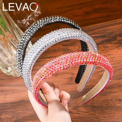 Levao Luxury Full Rhinestone Headband For Women Crystal Solid Color