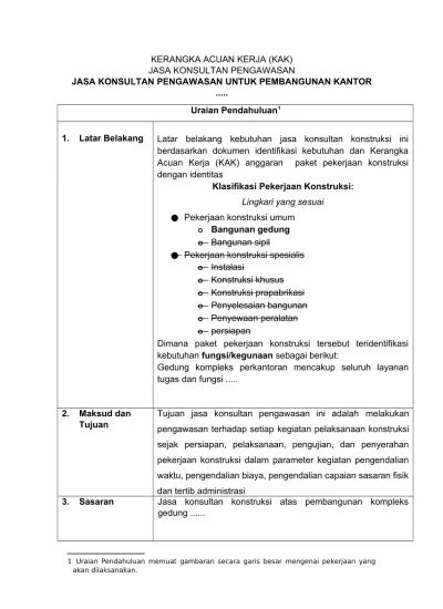 Kerangka Acuan Kerja Kak Jasa Konsultan Pengawasan