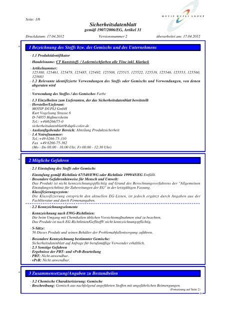 Sicherheitsdatenblatt 1 Motip Dupli GmbH