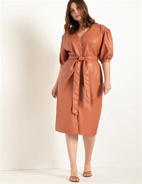 Faux Leather Puff Sleeve Dress With Belt Puffed Sleeves Dress Leather Dresses Dresses