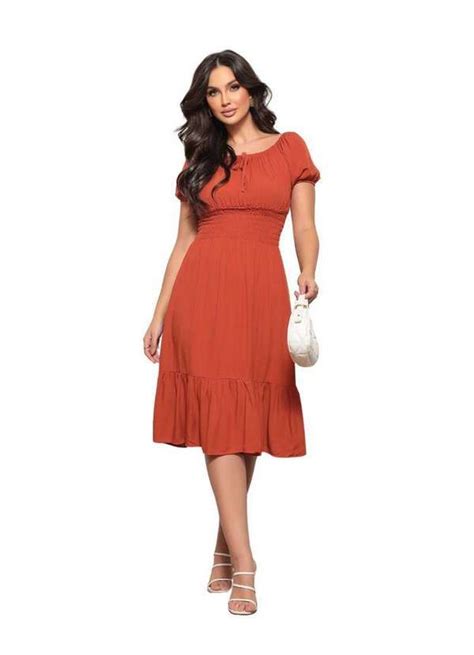 Vestido Midi Viscolinho Z Terracota Madame Geri