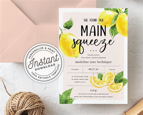 She Found Her Main Squeeze Bridal Shower Invitation with Lemon | Etsy