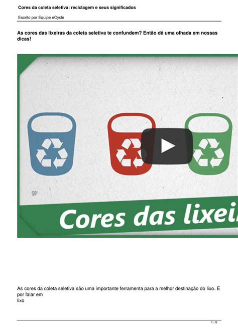 PDF Cores Da Coleta Seletiva Reciclagem E Seus Significados As