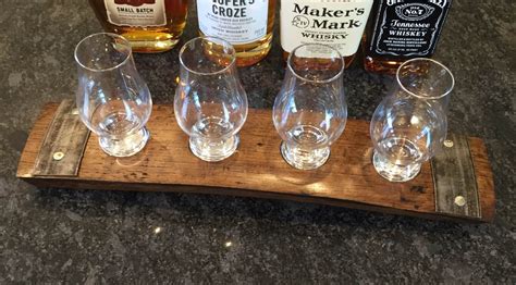 Whiskey Flight Tray For Four Glencairn Whiskey Glasses Made From A Reclaimed Bourbon Whiskey