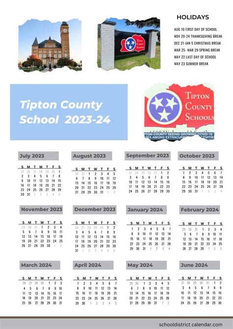 Tipton County Schools Calendar with Holidays 2023-2024