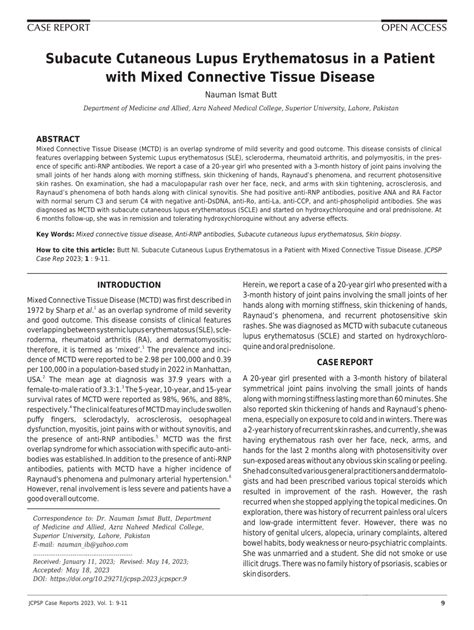 Pdf Subacute Cutaneous Lupus Erythematosus In A Patient With Mixed Connective Tissue Disease