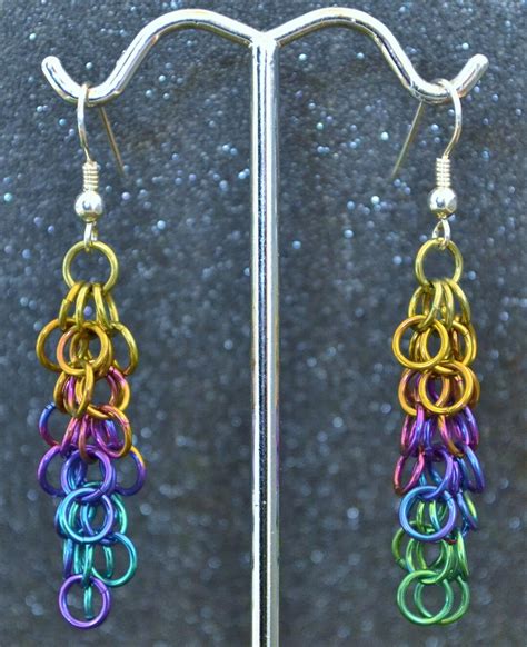 Rainbow Niobium Ombre Shaggy Loop Dangle Earrings Iridescent Rainbow