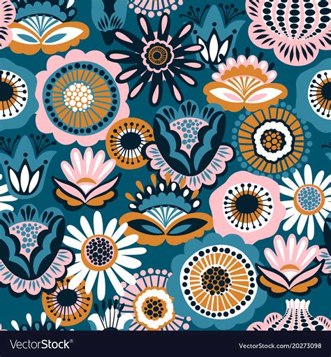 Folk Floral Seamless Pattern Modern Abstract Vector Image