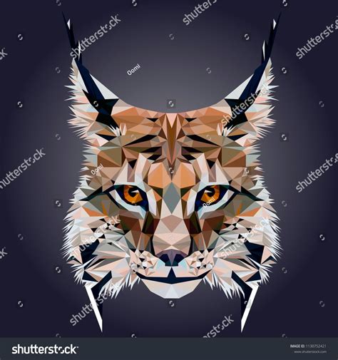 Low Poly Triangular Lynx Bobcat Face On Dark Background Symmetrical