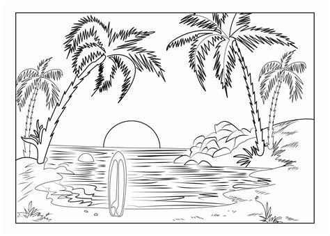 Beach Sunset Coloring Pages At Free Printable