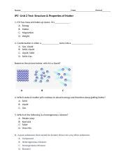 Unit 2 Test Structure Properties Of Matter Study Guide Course Hero