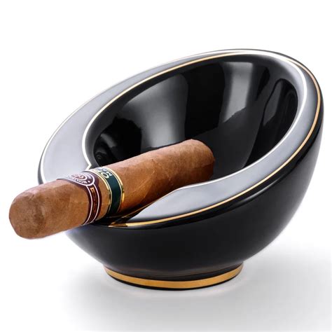 CIGARLOONG Cigar Ashtray Ceramic Large Diameter Cigar Tank Bright Gold