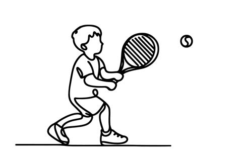 One continuous black line hand drawing of child playing tennis Doodle ...