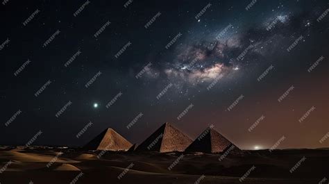 Premium Photo | Night view of the Pyramids of Giza and the Milky Way ...