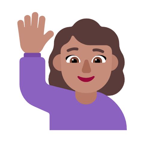 🙋🏽‍♀️ Woman Raising Hand Medium Skin Tone Emoji Meaning From Girl And Guy Emojisprout