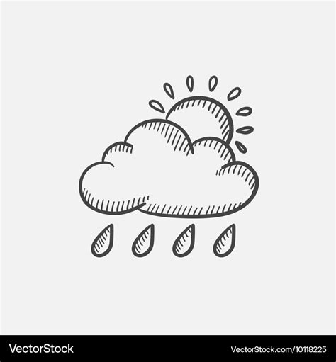 Cloud with rain and sun sketch icon Royalty Free Vector