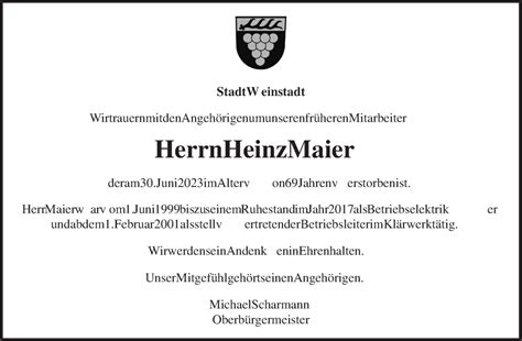 Traueranzeigen Von Heinz Maier ZVW Trauer