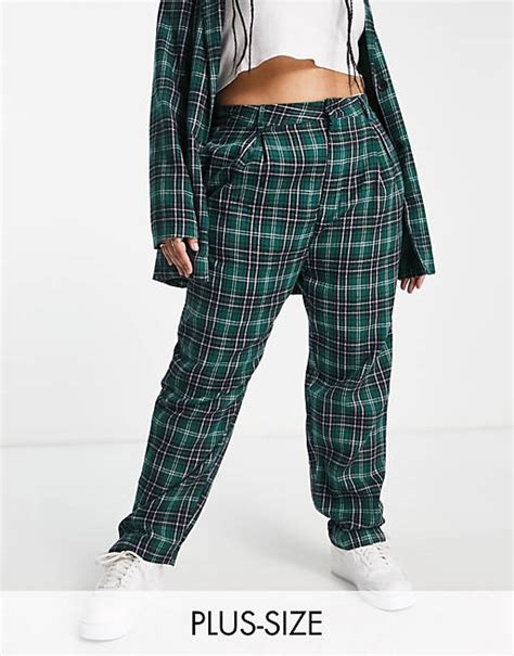 Heartbreak Plus Tailored Peg Leg Pants In Green Plaid Asos