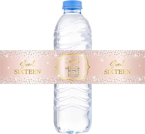 Wowopa 32 Pcs Pink Sweet 16 Water Bottle Labels Happy 16th Birthday Cheers To 16