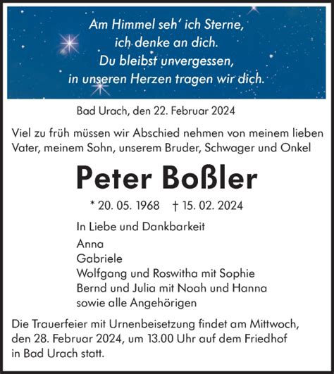 Traueranzeigen Von Peter Bo Ler S Dwest Presse Trauer