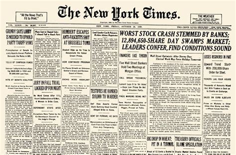 Amazon Wall Street Crash 1929 Nfront Page Of The New York Times 25