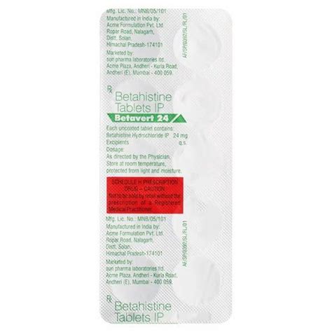 Betavert 24 Mg Tablet Betahistine Tablet At Rs 230stripe