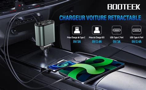 Booteek W Chargeur De Voiture Retractable En Chargeur Voiture