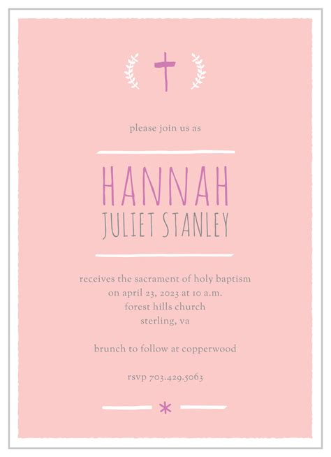 Laurels And Cross Girl Baptism Invitations By Basic Invite