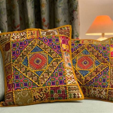 Handmade Indian Patchwork Cushion Cover Gold By Suzie Bidlake